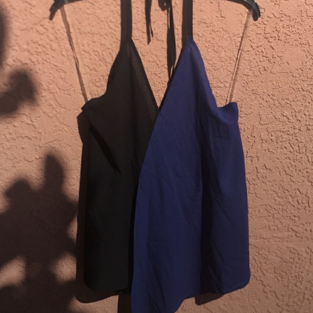Black and Blue Color Block Rampage Halter Top